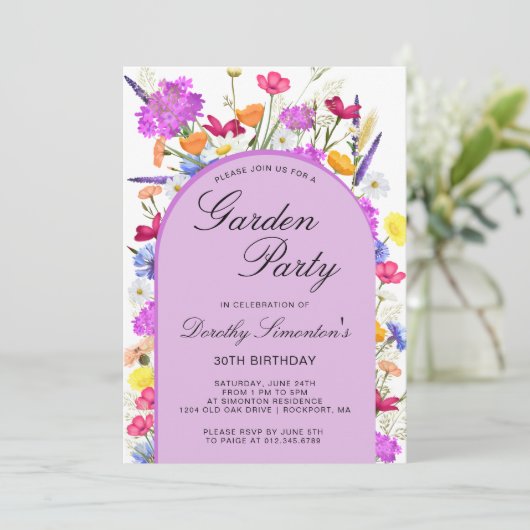 Tuinfeest Waterverf Wilde Bloemen 30e Verjaardag Kaart (Staand voorkant)