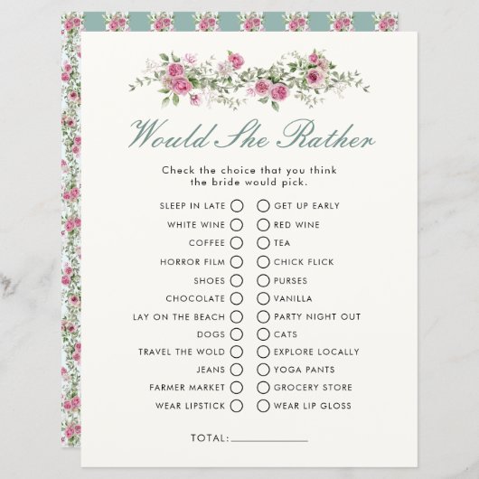 Tuinfeest Would She Rather Bruidsfeest Spel (Voorkant / Achterkant)