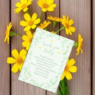 Tuinfeestboeken voor babyshower informatiekaartje