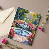 Tuinfontein bloemenschildering briefkaart