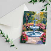 Tuinfontein bloemenschildering briefkaart