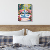 Tuinfontein bloemenschildering canvas afdruk (Insitu (Slaapkamer))