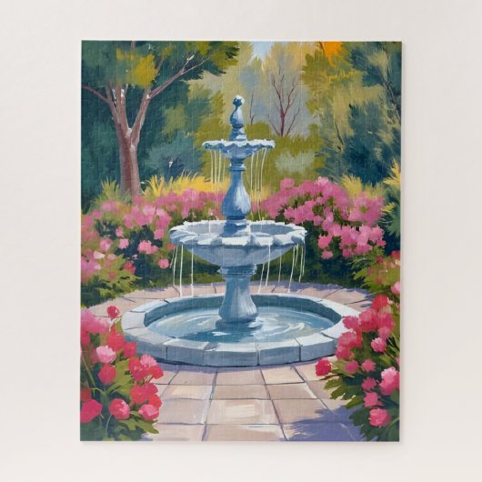 Tuinfontein bloemenschildering legpuzzel (Verticaal)