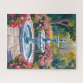 Tuinfontein bloemenschildering legpuzzel (Horizontaal)