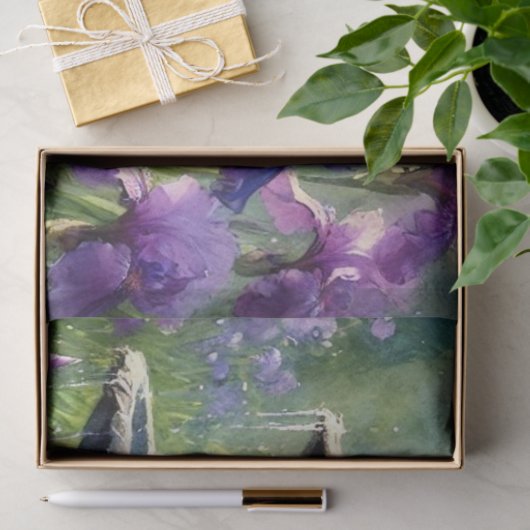 Tuinfontein met Paarse Irissen Weefselpapier Tissuepapier (Geschenk)