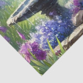 Tuinfontein met Paarse Irissen Weefselpapier Tissuepapier (Detail)