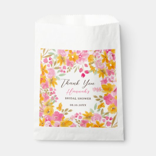 Tuingeel roze florale waterverf vrijgezellenfeest bedankzakje (Voorkant)