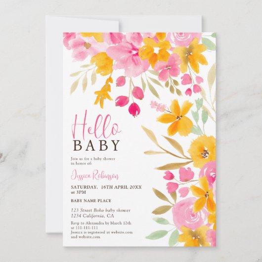 Tuingeel roze hallo baby shower kaart (Voorkant)