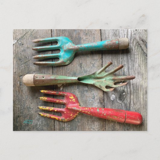 tuingereedschap briefkaart door Diane Heller 2023 (Voorkant)