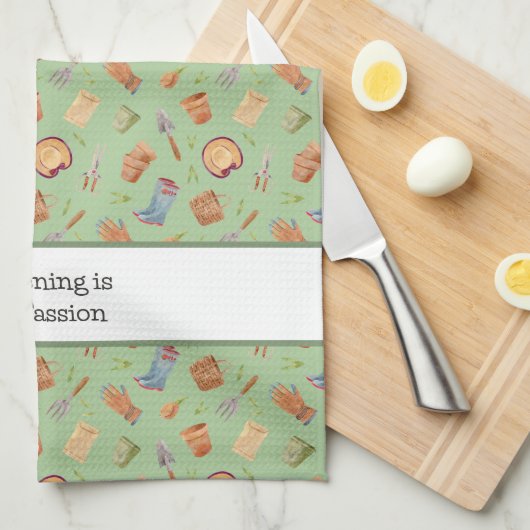 Tuingereedschap Patroon met aangepaste tekst Theedoek (Quarter Fold)