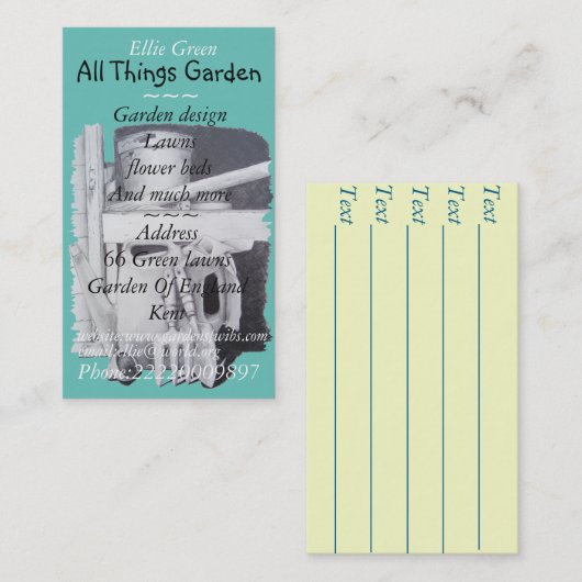 Tuingereedschap schilderen voor tuinarchitect tuin visitekaartje (Voorkant / Achterkant)