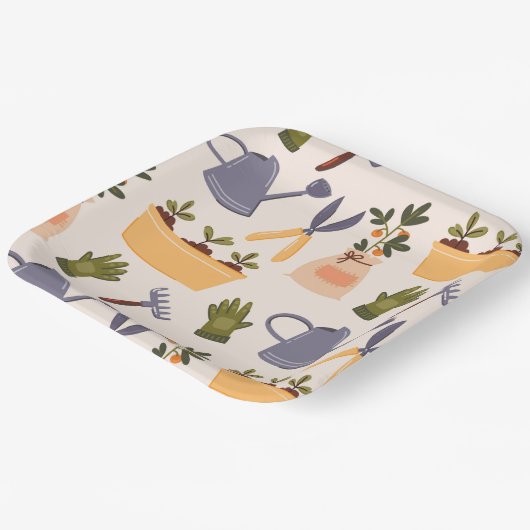 Tuingereedschap Tuinieren Verjaardagsfeest Papieren Bordje (Gebogen)