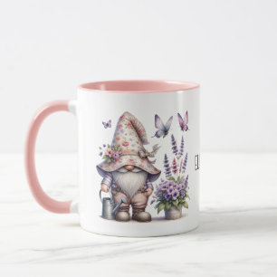 Tuingnoom met paarse roze bloemen en vlinders mok