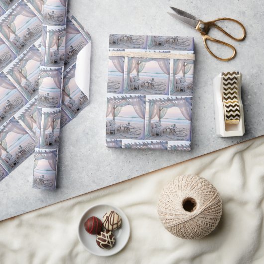 Tuinhuis aan zee met doorzichtige gordijnen cadeaupapier (Crafts)