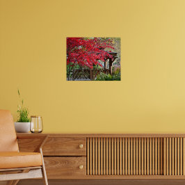 Tuinhuisje en rode esdoornbladeren poster