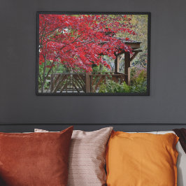 Tuinhuisje en rode esdoornbladeren poster