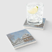 "TUINHUISJE IN DE SNEEUW" STENEN ONDERZETTER (Zijkant)