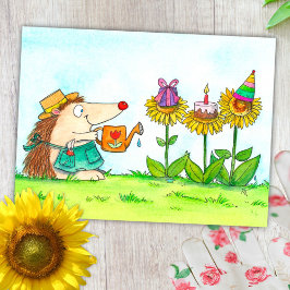 Tuinier Egel en Zonnebloem Verjaardagskaart Briefkaart