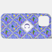 Tuinieren Blau Passiebloem Patroon Monogram Case-Mate iPhone Case (Achterkant (horizontaal))