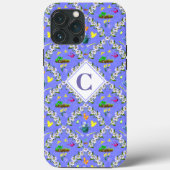 Tuinieren Blau Passiebloem Patroon Monogram Case-Mate iPhone Case (Achterkant)