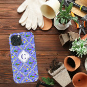 Tuinieren Blau Passiebloem Patroon Monogram Case-Mate iPhone Case
