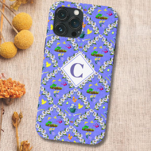 Tuinieren Blau Passiebloem Patroon Monogram Case-Mate iPhone Case