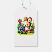 Tuinieren Bunny - Schattigee Pixel Art Natuur Desi Cadeaulabel (Voorkant)