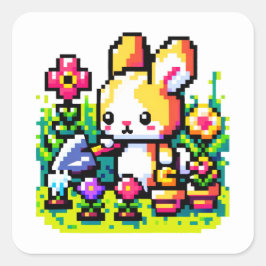 Tuinieren Bunny - Schattigee Pixel Art Natuur Desi Vierkante Sticker
