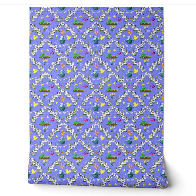 Tuinieren Damask Paars Patroon Behang (Afrollen)