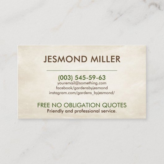 Tuinieren Diensten Waterverf kunst Visitekaartje (Achterkant)