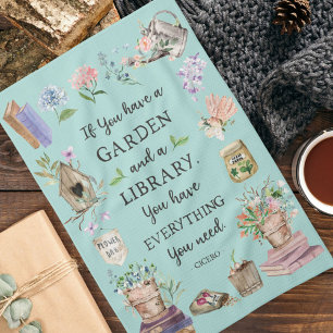 Tuinieren en bibliotheek citaat bloementuin theedoek