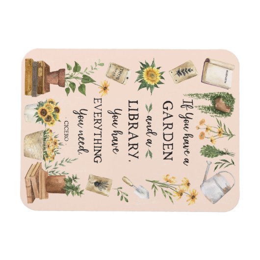 Tuinieren en Bibliotheek Citaat Zonnebloem en Krui Magneet (Horizontaal)