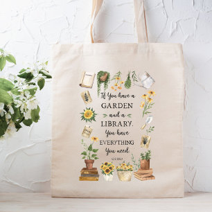 Tuinieren en bibliotheek citaat zonnebloem en krui tote bag
