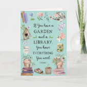 Tuinieren en Bibliotheek Quote Bloementuin Groet Kaart (Voorkant)