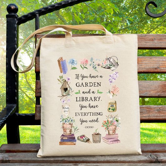 Tuinieren en Bibliotheek Quote Floral Garden Tote Bag