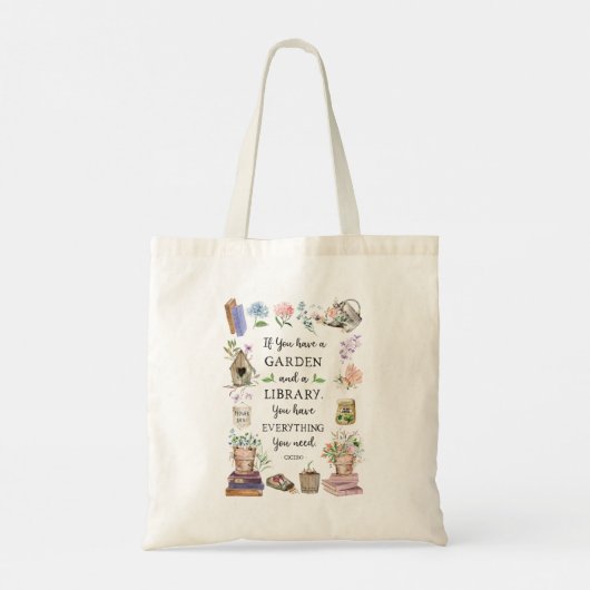 Tuinieren en Bibliotheek Quote Floral Garden Tote Bag (Achterkant)