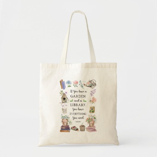 Tuinieren en Bibliotheek Quote Floral Garden Tote Bag (Voorkant)