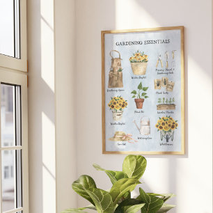 Tuinieren Essentiële Zonnebloem Tuingereedschappen Poster