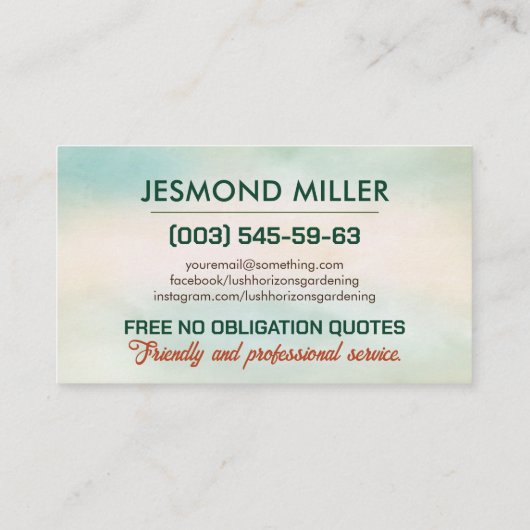 Tuinieren Gazon Care Landscaping Visitekaartje (Achterkant)