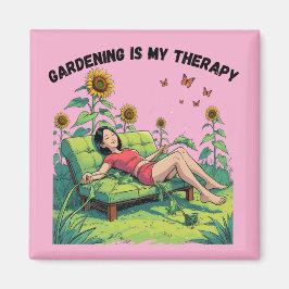 Tuinieren is mijn therapie magneet - roze