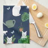 Tuinieren Katten Witte Kat Planten Blauwe theedoek (Quarter Fold)