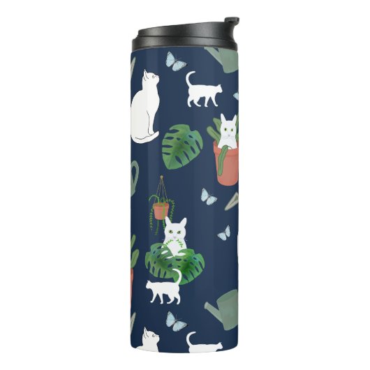 Tuinieren Katten Witte Katten Planten Blauwe Tumbl Thermosbeker (Gedraaid links)