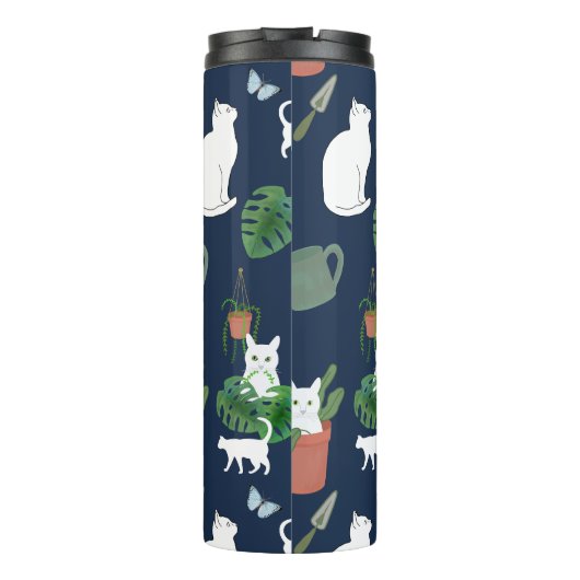 Tuinieren Katten Witte Katten Planten Blauwe Tumbl Thermosbeker (Achterkant)
