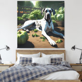 Tuinieren met een Grote Deen hond, 1 in serie Canvas Afdruk (Insitu (Slaapkamer))