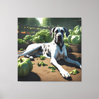 Tuinieren met een Grote Deen hond, 1 in serie Canvas Afdruk