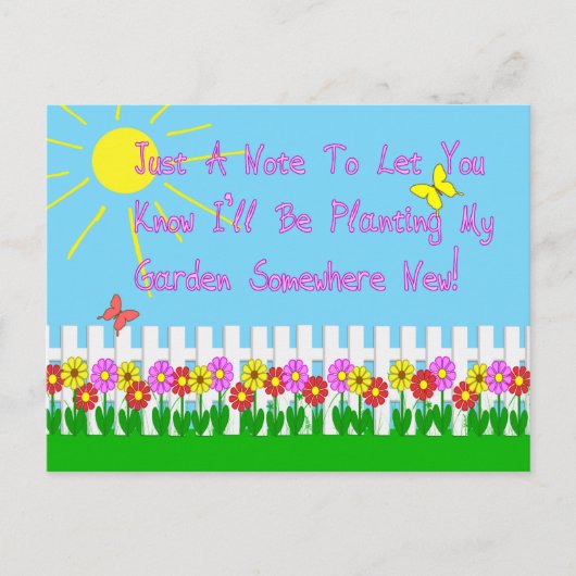 Tuinieren op nieuwe plaats Verander van adres Brie Aankondigingskaart (Voorkant)