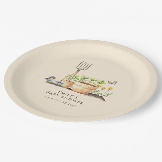 Tuinieren Planten Little Sprout Baby shower Papieren Bordje (Gekanteld)