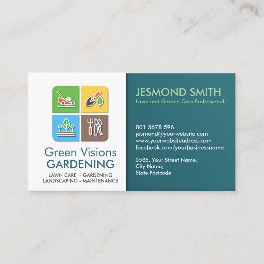 Tuinieren Services - Kleurrijke pictogrammen Visitekaartje (Voorkant)