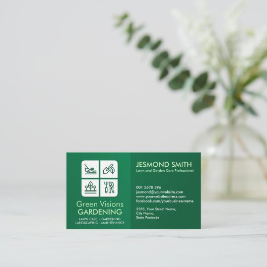 Tuinieren Services - Witte pictogrammen Visitekaartje (Staand voorkant)
