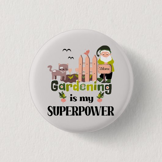 Tuinieren Superpower, Schattigee tuinman Ronde Button 3,2 Cm (Voorkant)